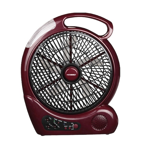 STARGOLD 10 Inch Rechargeable Oscillating Fan 4Pcs LED Light With Radio 20W