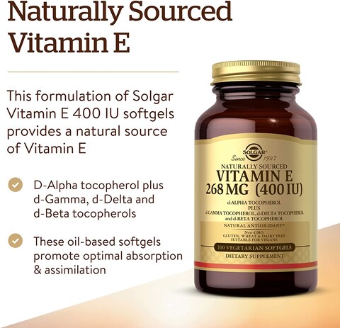 Solgar Vitamin E 268 Mg, (400 Iu)100 Vegetarian Softgels (D-Alpha Tocopherol &amp; Mixed Tocopherols)
