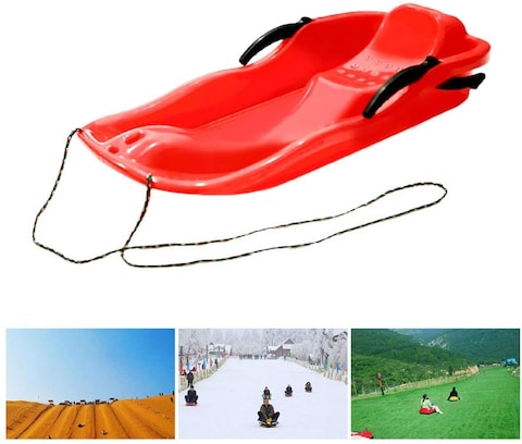 Outdoor Sports Plastic Skiing Boards Sled Luge Snow Grass Sand Board Ski Pad Snowboard With Rope For Double People(Red)