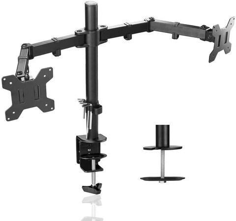 RDN - 13&quot; to 27&quot; inch Dual LCD LED Monitor Desk Mount Stand with C-clamp and Bolt-Through Grommet Options | Heavy Duty Fully Adjustable Arms Hold