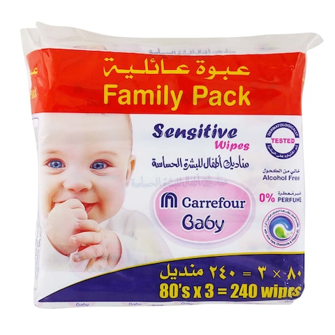 Buy Carrefour baby wipes sensitive skin 80 wipes  3 in Saudi Arabia