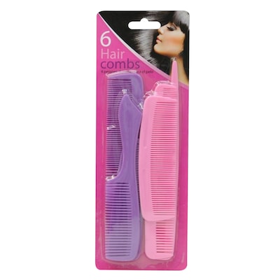 Uncle Bills Hair Comb Assorted 6 Pieces Purple/Pink