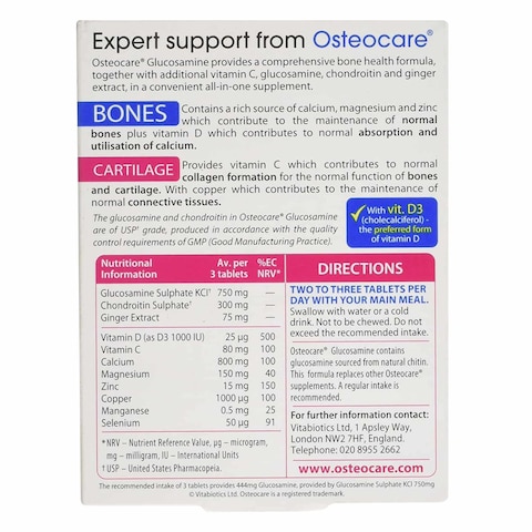 Vitabiotics Osteocare Plus Glucosamine &amp; Chondroitin Bones Supplements 60 Tablets