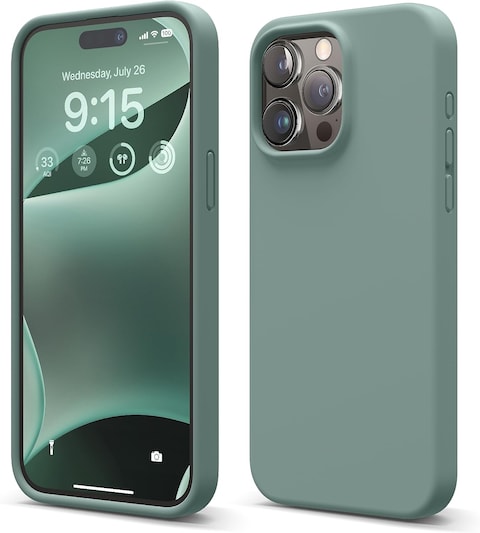elago Liquid Silicone for iPhone 15 Pro MAX case cover Full Body Protection, Shockproof, Slim, Anti-Scratch Soft Microfiber Lining - Midnight Green