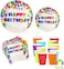 Party Time 48-Pieces Happy Birthday Party Pack 9" Dinner Paper Plates , 7" Dessert Paper Plates, 9 oz Cups, 2 Ply Napkins - Happy Birthday Party Tableware Set - Colorful Banners &amp; Balloons Design