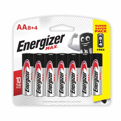 Energizer Battery Max Alkaline AA 8+4 Free