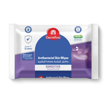Carrefour Antibacterial Sensitive Skin Care Wipes White 20 Wipes