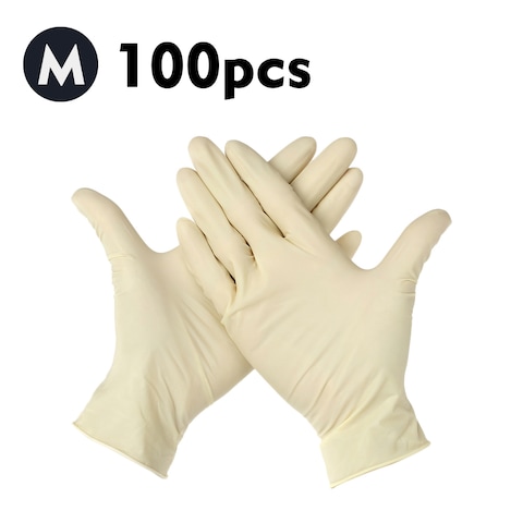 Generic-(M)100 Pcs/Disposable Gloves Thick Powder-Free Rubber Latex Stretchy Gloves Sterile Food Safe Grade for Home Food Laboratory Use