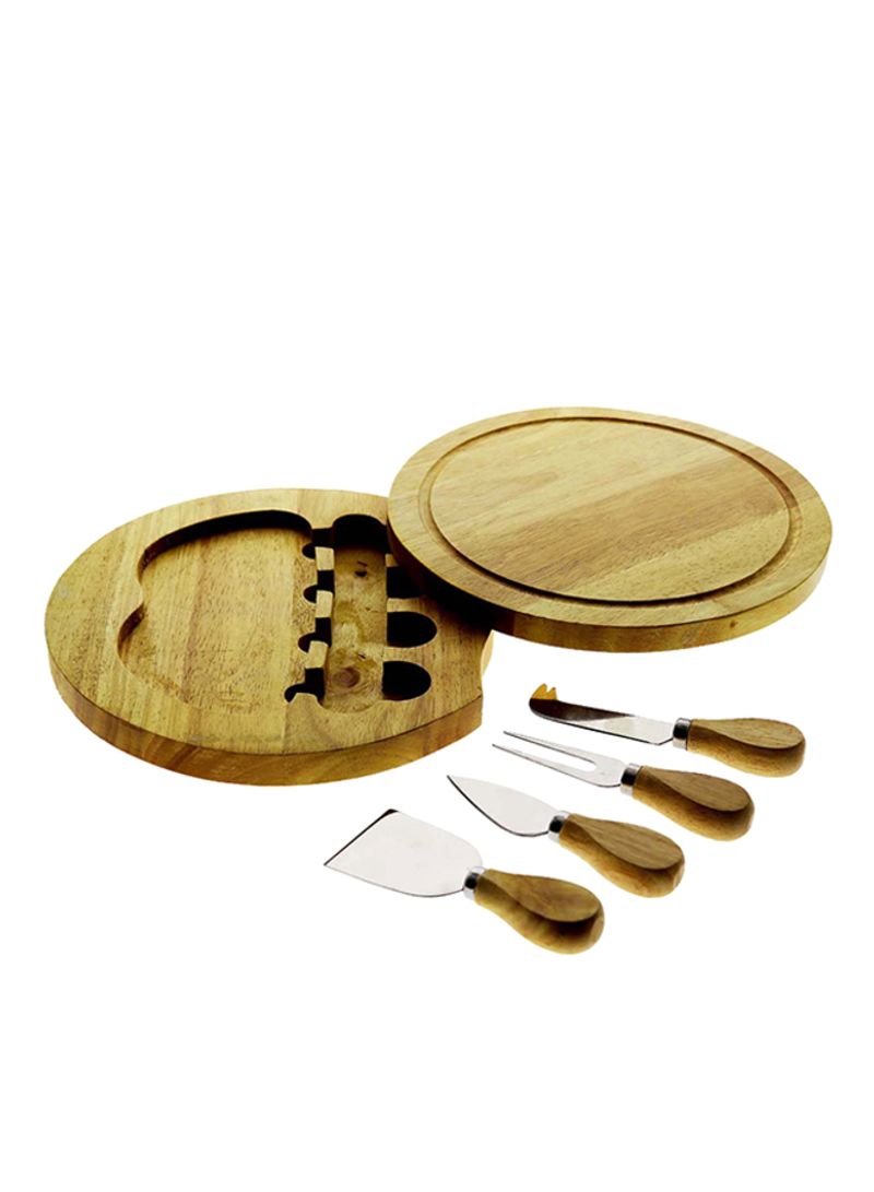 LIYING 4-Piece Cheese Cutter Set With Wooden Board Brown/Silver