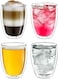 Lushh Double Wall Insulated Coffee Tea Cups, Borosilicate Glass Tea Cups for Espresso, Cappuccino, Latte, Macchiato, Tea, Smoothies, and Juice, Water, Set of 4 Pcs 350 ML (12Oz)
