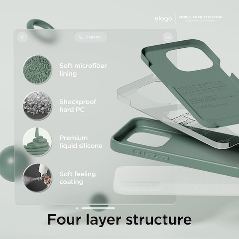 elago Liquid Silicone for iPhone 15 Pro MAX case cover Full Body Protection, Shockproof, Slim, Anti-Scratch Soft Microfiber Lining - Midnight Green
