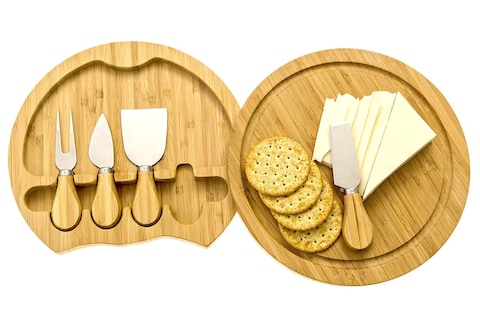 LIYING 4-Piece Cheese Cutter Set With Wooden Board Brown/Silver