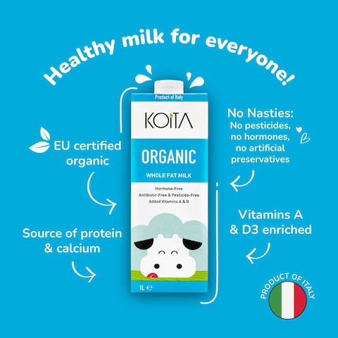 Koita Whole Organic Cow Milk Vitamin A &amp; D3 1L