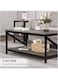 Sky-Touch Coffee Table With Storage Shelf, Modern Central Table With 2 Tier Shelves, Black Metal Table Legs, Wooden Table Top And Metal Frame, Industrial Wooden Coffee Table