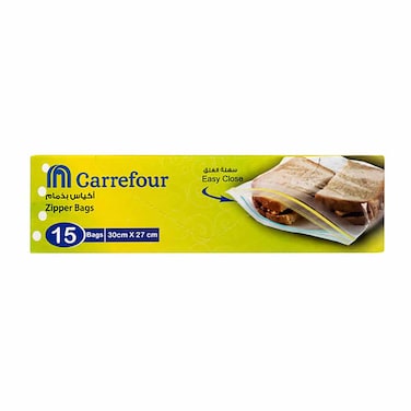 Carrefour Sandwich Ziplock Bag - 27 x 30 Cm - 15 Bags