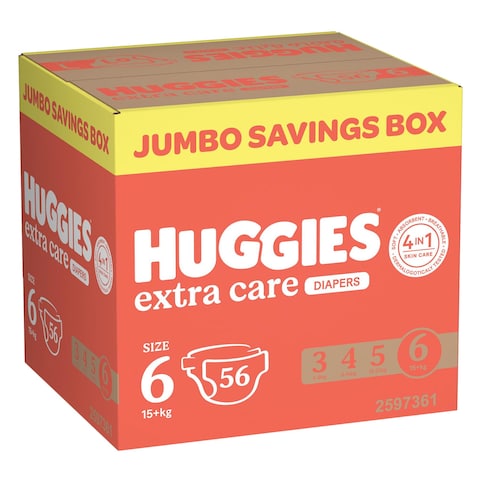 Huggies Extra Care, Size 6, 15+ kg, Jumbo Box, 56 Diapers