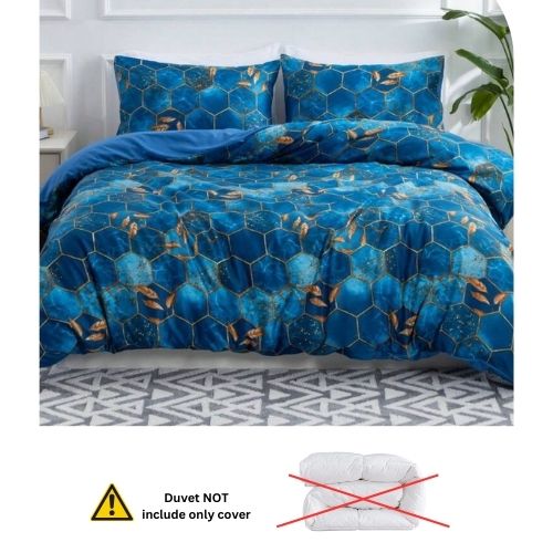 Luna Home Queen Size 6 Pieces, Blue Marble Design Bedding Set