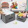 Doreen 2 Pack Storage Box with lid Foldable Linen Fabric Clothing Storage Basket Bins with Lids Gray Clothes Holder (Grey GC2225A)