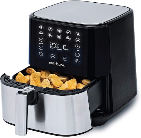 Nutricook Air Fryer 2, 1700 Watts, Digital Control Panel Display, 10 Preset Programs With Built-In Preheat Function, 5.5 Liters, Brush Stainless Steel/Black, 2 Years Warranty, Af205