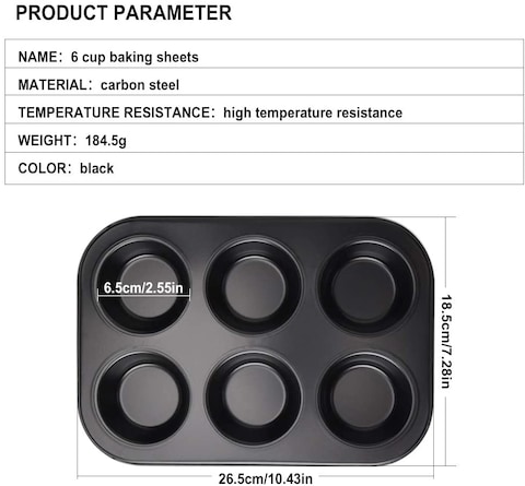 2 PCS, 6 Cups Cupcake Tray + Loaf Pans&nbsp;, Nonstick Brownie Cake Pan, Carbon Steel Bakeware for Oven Baking Muffin Tray Tool Mold