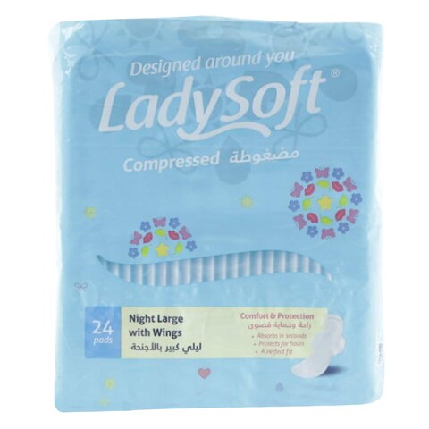 Buy Lady Soft Compressed Night Large With Wings Sanitary Pad 24 Count in Kuwait