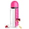 Pill Bottle, 2 in 1 Candy Colours Pill Box Organizer with Water Bottle to Keep Weekly Medicine Vitamins. (Capacity : 20oz,600ML, Material : Plastic, Colour : Pink)