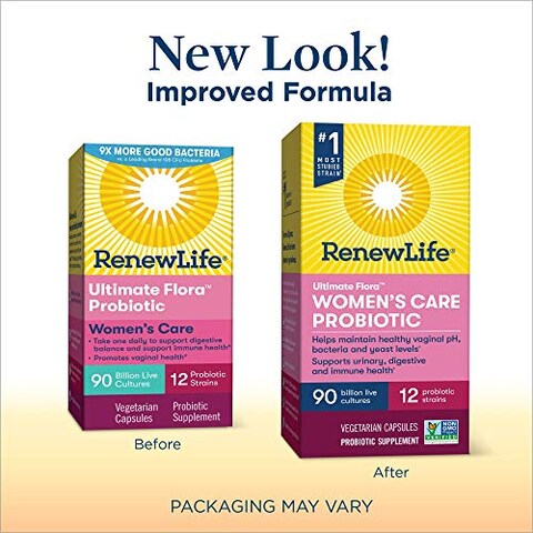 Renew Life Women&#39;s Probiotics 90 Billion Cfu, 12 Strains, Shelf Stable, Gluten Dairy &amp; Soy Free, 30 Capsules, Ultimate Flora Women&#39;s Care-60 Day Money Back