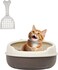 Semi-enclosed anti-splashing cat litter box, Easy to clean cat litter basin with Pedal design, Detachable cat toilet for easy cleaning(Gray and chocolate) 40 cm L