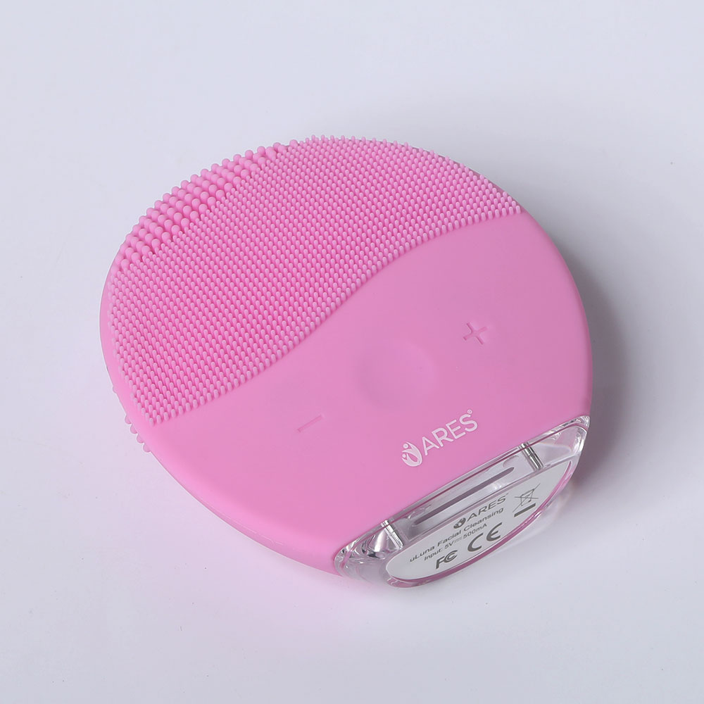 Ares Uluna Silicone Facial Cleansing Brush (Pink), USB Charge, 700Mah Battery, Sonic Tech Vibration With 7000 Times/Min, 9 Vibration Intensitives, Waterproof Ipx7, Made Of Skin-Friendly Silicone