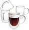1CHASE Double Wall Insulated Glass Cup With Handle 350ml For Espresso Coffee Milk Tea - Set Of 4