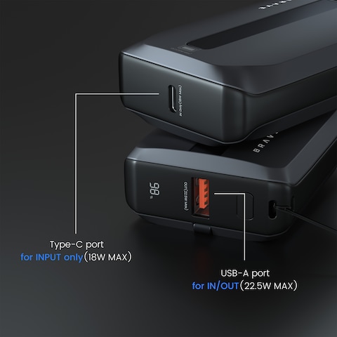 BRAVE 10000mAh Power Bank Support PD 20W and USB A 22.5W Fast Charging with Built-in 2 Output Cable and LED Display for iPhone and Android Phones and Most Electronic Devices