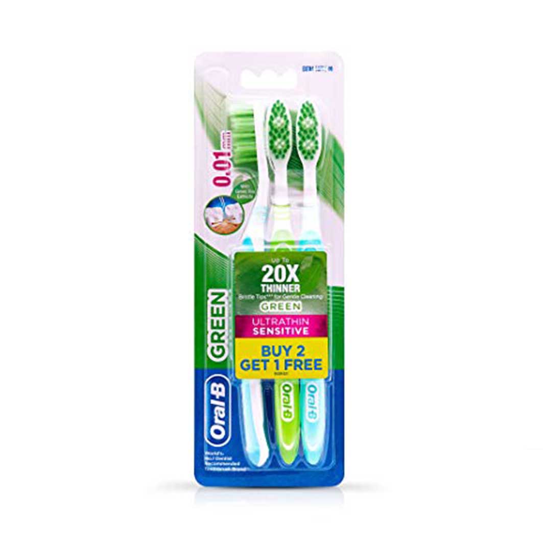 Oral-B Ultrathin Sensitive Green Extra Soft 40 Tooth Brush 2+1 Piece Free