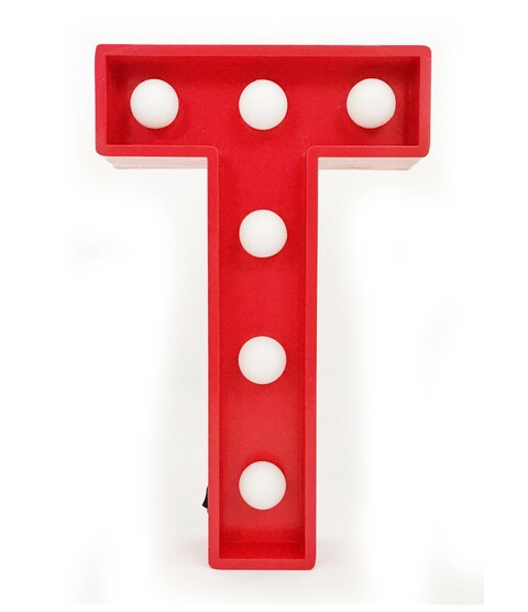 LED Marquee Letter Light Sign Wooden Red (T) 25cm