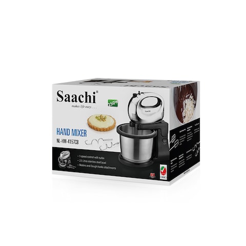 Saachi Hand Mixer NL-HM-4157CB-BK With Stainless Steel Bowl