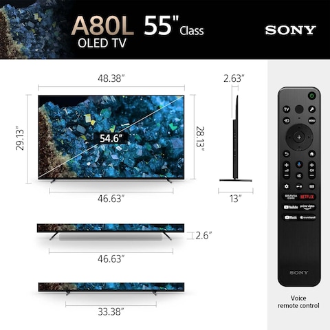 Sony A80L 55 Inch TV-XR-55A80L: BRAVIA XR OLED 4K UHD Smart Google TV - 2023 Model