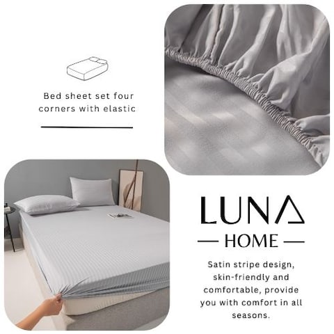 Luna Home-King Size 3 Piece Set, Bedsheet with 2 Pillow Cases, Light Gray Color