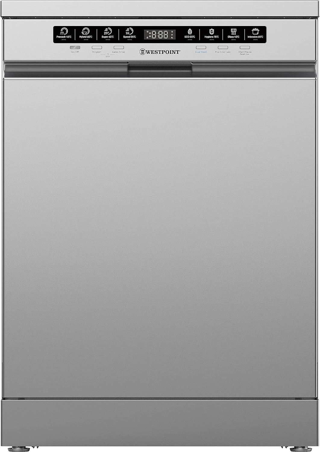 Westpoint Dishwasher 15 Place Settings 8 Programs 7 Temperatures 3 Filters Eco Wash Condensation Drying Silver Stainless Steel LED Panel ESMA 5 Stars, New Edition WYS-1523I