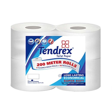 Tendrex Mega Prime Toilet Rolls 4 Count
