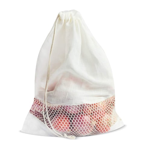 Fruit And Vegetable With Cotton Mesh Reusable Bag White And Green 30x39cm