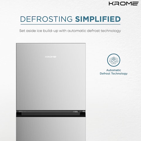 Krome 370L Top Mount Double Door Refrigerator, Automatic Defrost Freezer, A+ Energy Efficiency Grade, Big Capacity Fridge, Quick Cooling &amp; Long-Lasting Freshness, Silver, KR-REF370T