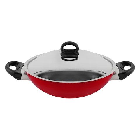 Prestige Classique Flat Bottom Kadai 30cm Red/Silver