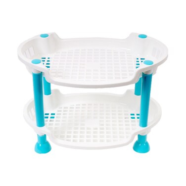 رف بلاستيك بيضاوي 2 طبقة أبيض وأزرق