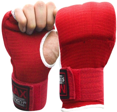 Max Strength Boxing Hand Wraps Inner Gloves For Punching Knuckle And Fist Protection Elasticated Long Wrist Wrap Great For MMA, Muay Thai, Kickboxing &amp; Martial Arts Weight Lifting Gym S/M, Red