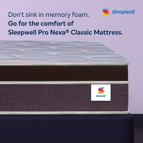 Sleepwell Nexa Classic   Resitec Foam   Single Bed Size   Medium Firm   Neem Fresche Technology   Anti Sag Mattress (200L x 90W x 25H cm)