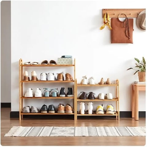 Atraux 3-Tiers Wooden Shoes Rack, Free-Standing Bamboo Shoes Storage Shelf