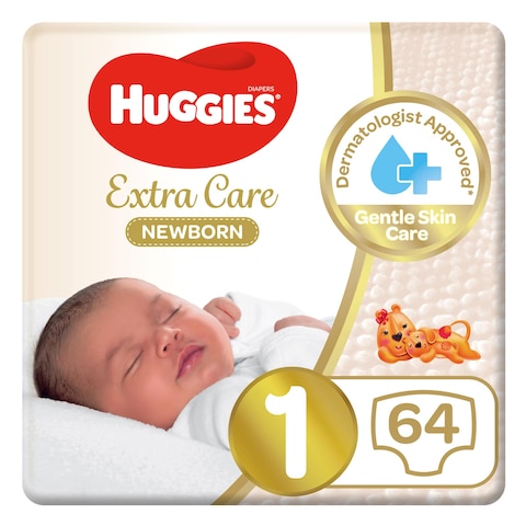 Huggies Extra Care Newborn Size 1 Up to 5 kg Jumbo Pack 64 Diapers