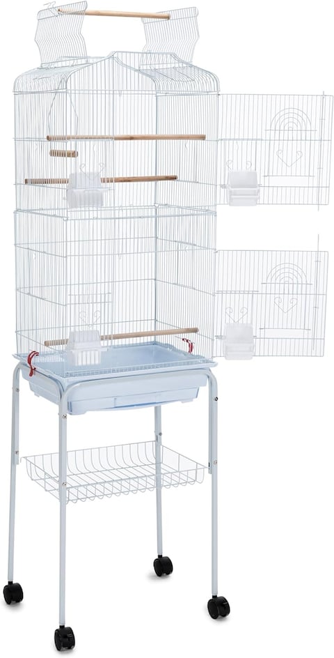 Egardenkart® Open Play Top Bird cage with Rolling Stand for Cockatiel Sun Conure Parakeet (White)