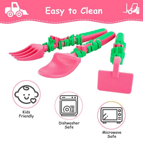 Eazy Kids Spoon, Fork &amp; Pusher - Pink, Gardening, 3Pcs