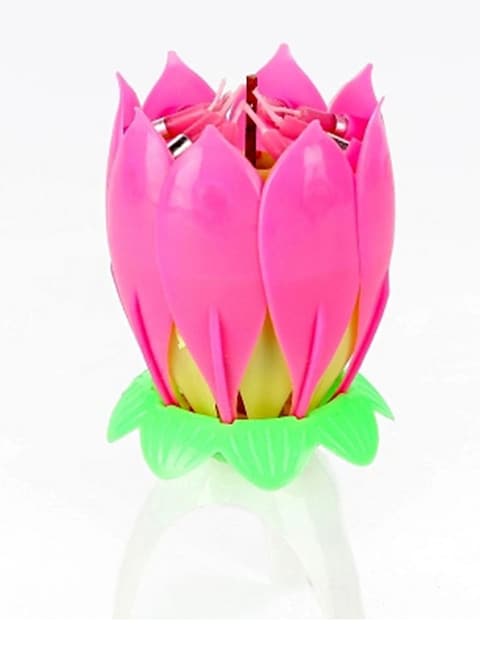 Generic Romantic Musical Lotus Flower Birthday Music Candle for Birthday Cake Decor Pink/Yellow/Green