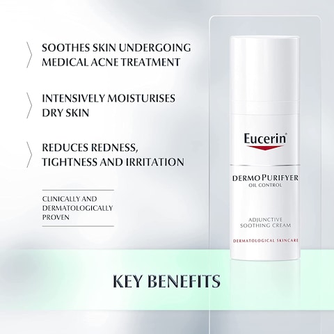 Eucerin Dermopurifyer Adjunctive Soothing Cream, 50 ml, As Shown Picture, 1.69 Fl Oz (Pack Of 1)